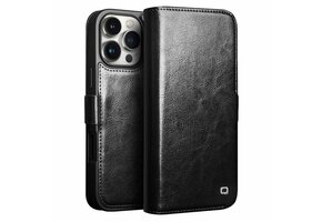Qialino iPhone 16 Pro  hoesje - Leren bookcase - Zwart