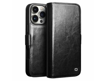 Qialino iPhone 16 Pro  hoesje - Leren bookcase - Zwart