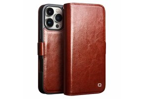 Qialino iPhone 16 Pro  hoesje - Leren bookcase - Bruin