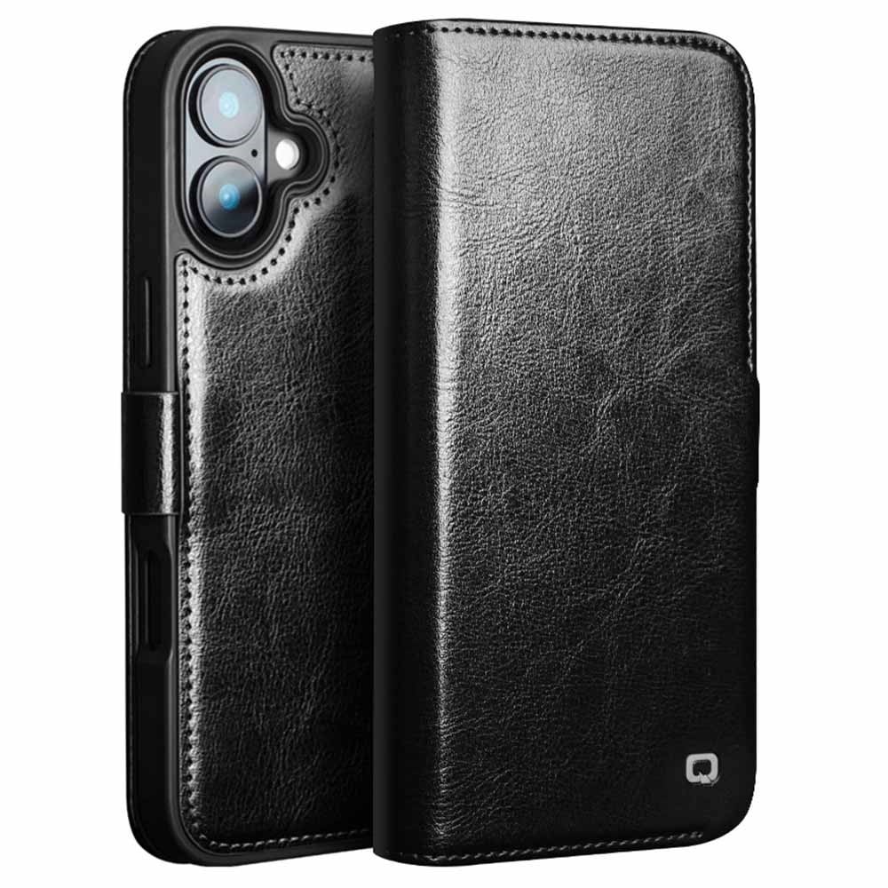 Qialino iPhone 16 Plus hoesje - Leren bookcase - Zwart