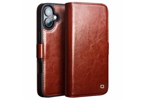 Qialino iPhone 16 Plus hoesje - Leren bookcase - Bruin