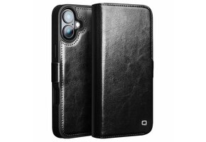 Qialino iPhone 16 hoesje - Leren bookcase - Zwart