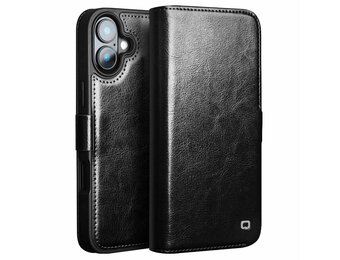 Qialino iPhone 16 hoesje - Leren bookcase - Zwart