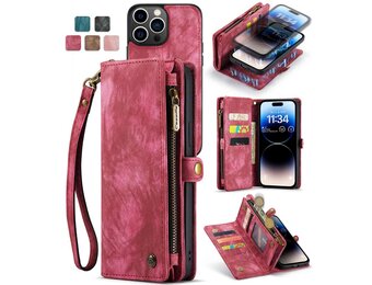 Caseme iPhone 13 Pro Max  hoesje - Vintage 2 in 1 portemonnee - Roze