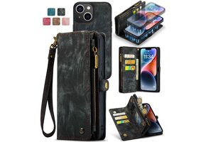 Caseme iPhone 13  hoesje - Vintage 2 in 1 portemonnee -Zwart