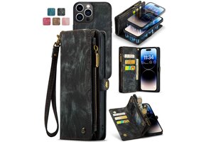Caseme iPhone 13 Pro hoesje - Vintage 2 in 1 portemonnee - Zwart