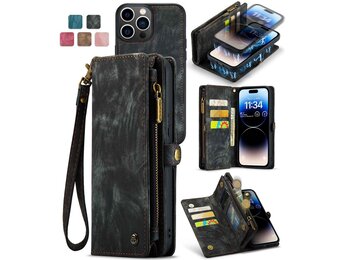 Caseme iPhone 13 Pro hoesje - Vintage 2 in 1 portemonnee - Zwart