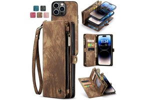 Caseme iPhone 12 Pro Max hoesje - Vintage 2 in 1 portemonnee - Bruin