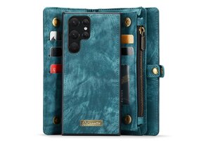 Caseme Samsung Galaxy S22 Ultra hoes - Vintage 2 in 1 portemonnee - Blauw