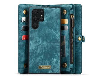 Caseme Samsung Galaxy S22 Ultra hoes - Vintage 2 in 1 portemonnee - Blauw