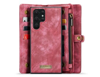 Caseme Samsung Galaxy S22 Ultra hoes - Vintage 2 in 1 portemonnee - Roze