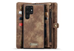 Caseme Samsung Galaxy S22 Ultra hoes - Vintage 2 in 1 portemonnee - Bruin