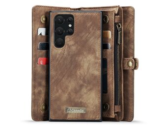 Caseme Samsung Galaxy S22 Ultra hoes - Vintage 2 in 1 portemonnee - Bruin