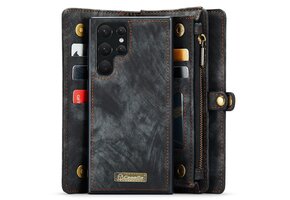 Caseme Samsung Galaxy S22 Ultra hoes - Vintage 2 in 1 portemonnee - Zwart