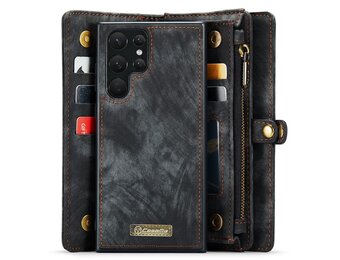 Caseme Samsung Galaxy S22 Ultra hoes - Vintage 2 in 1 portemonnee - Zwart