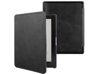 Lunso Kobo Aura Edition 1 hoes (6 inch) - Leren sleepcover - Zwart