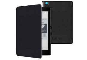 Lunso Kobo Aura edition 2 hoes (6 inch) - Vegan Leren Saffiano sleepcover - Zwart