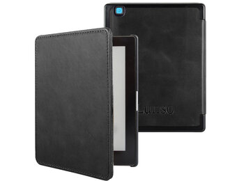Lunso Kobo Aura H20 Edition 2 hoes (6.8 inch) - Leren sleepcover - Zwart