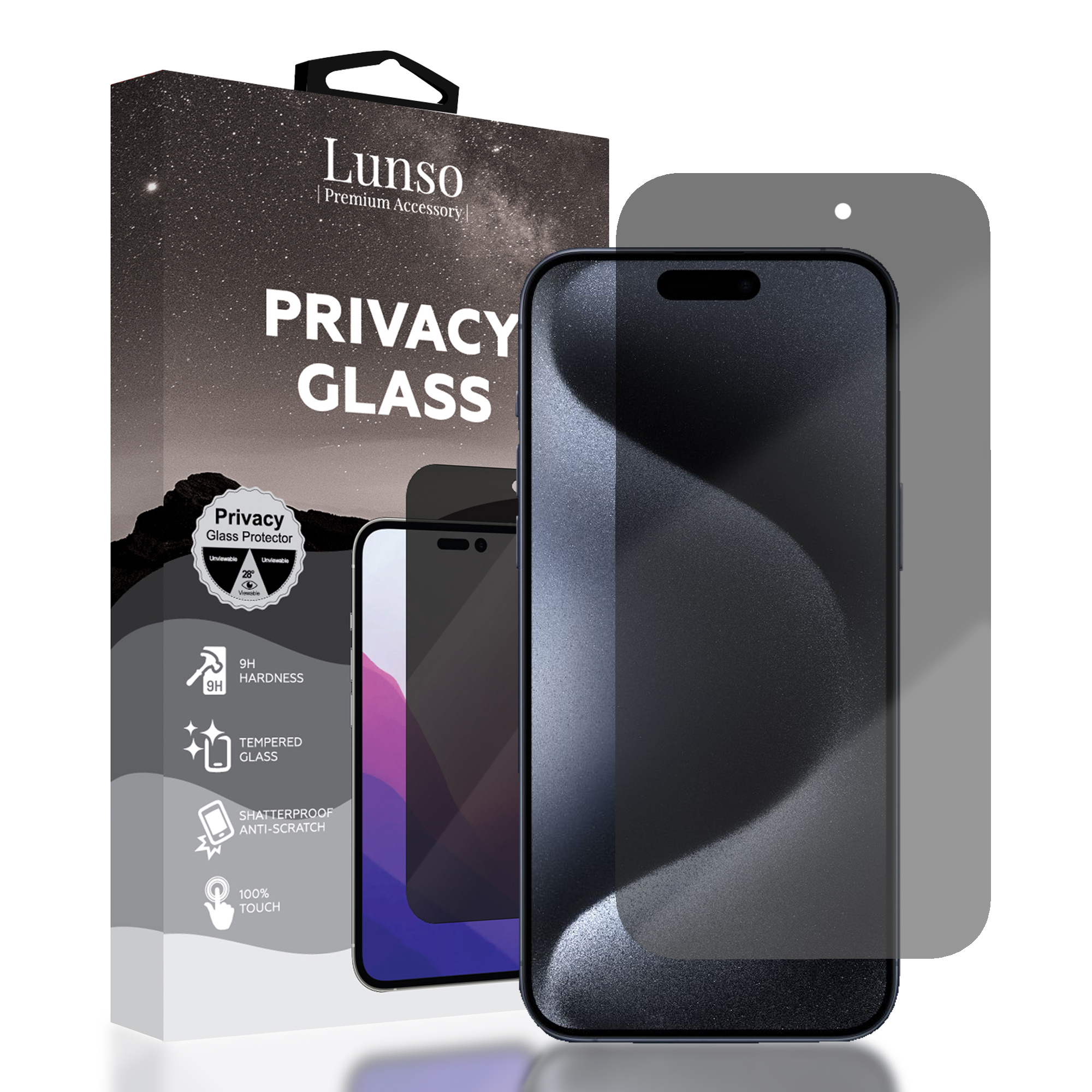 iPhone 15 en iPhone 15 Pro Privacy Glass (Screen protector)