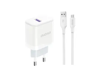 Dudao - Stekker met USB aansluiting (5V) - USB naar Micro USB oplader - 2.4A oplaadkabel - Datakabel - 1 Meter - Wit