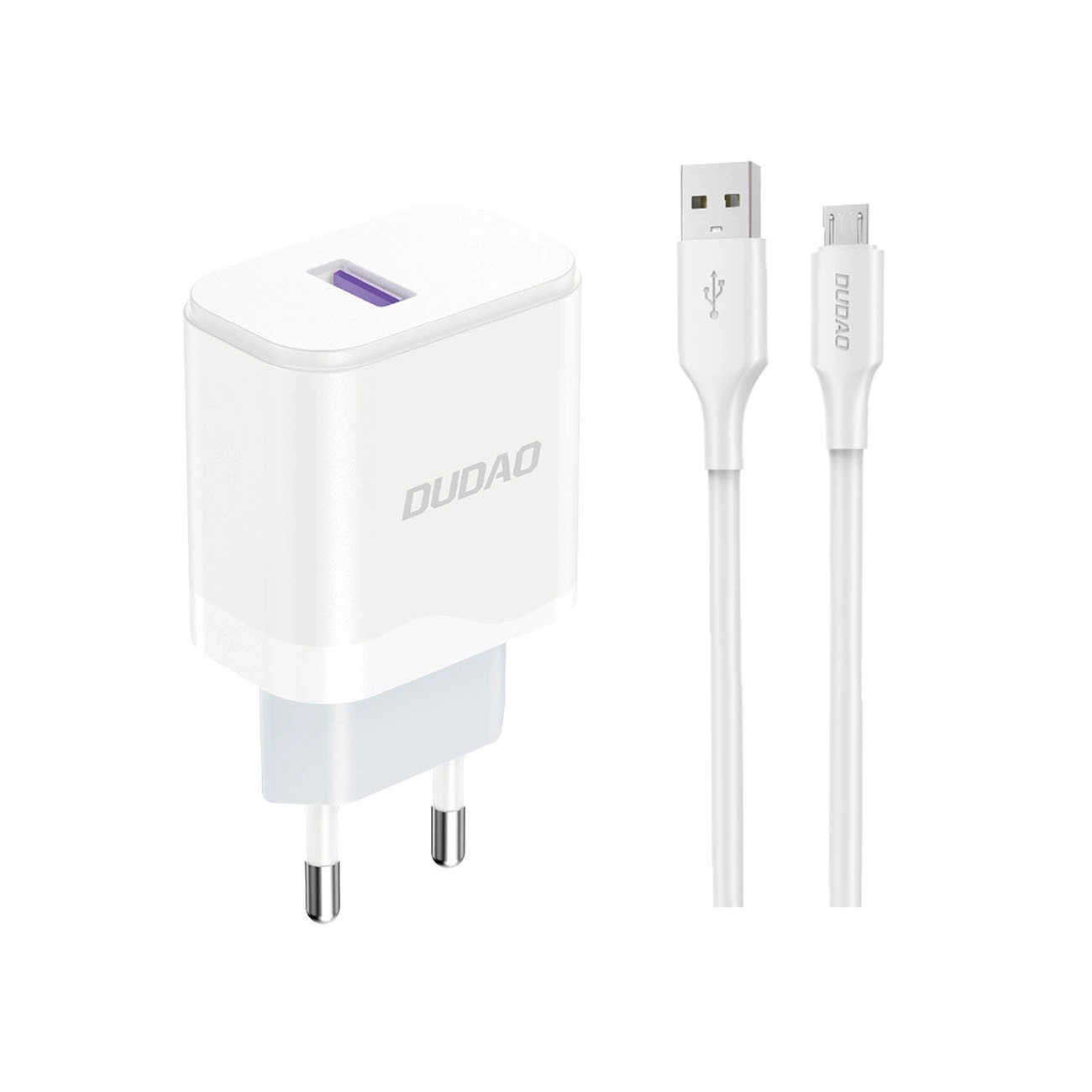 Stekker met USB aansluiting (5V) + USB naar Micro USB (2.4A) oplader en datakabel van 1 Meter - Wit