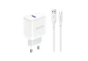 Dudao - Stekker met USB aansluiting (5V) - USB naar USB-C oplader - 2.4A oplaadkabel - Datakabel - 1 Meter - Wit