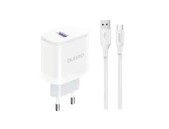 Dudao - Stekker met USB aansluiting (5V) - USB naar USB-C oplader - 2.4A oplaadkabel - Datakabel - 1 Meter - Wit
