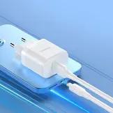 Stekker met USB aansluiting (5V) + USB naar Lightning (2.4A) iPhone en iPad oplader en datakabel van 1 Meter - Wit