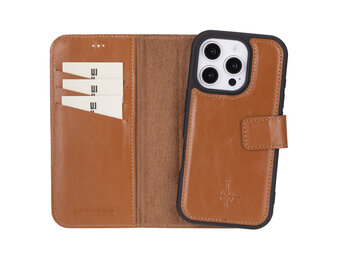 NorthLife iPhone 16 Pro Max - Leren Afneembare 2-in-1 bookcase telefoonhoes - Cognac