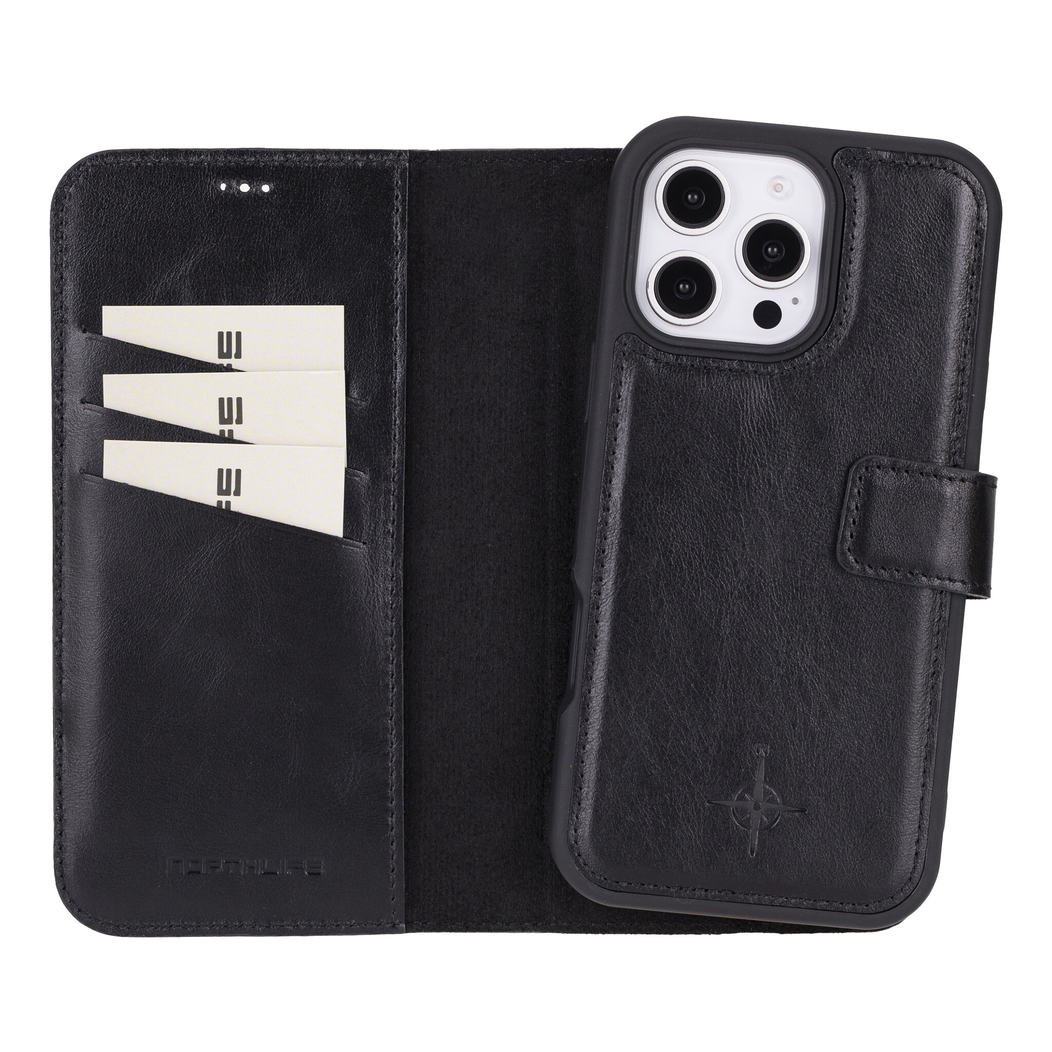 iPhone 16 Pro Max leren afneembare 2-in-1 bookcase telefoonhoes - Zwart