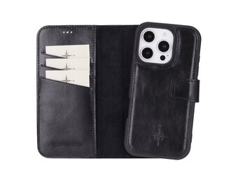 NorthLife iPhone 16 Pro - Leren Afneembare 2-in-1 bookcase telefoonhoes - Zwart