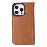 iPhone 16 Pro leren afneembare 2-in-1 bookcase telefoonhoes - Cognac