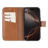 iPhone 16 Pro leren afneembare 2-in-1 bookcase telefoonhoes - Cognac