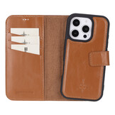 iPhone 16 Pro leren afneembare 2-in-1 bookcase telefoonhoes - Cognac