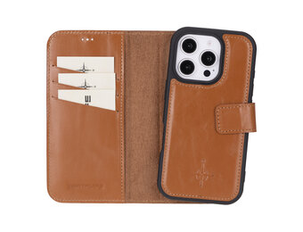 NorthLife iPhone 16 Pro - Leren Afneembare 2-in-1 bookcase telefoonhoes - Cognac