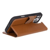 iPhone 16 Pro leren afneembare 2-in-1 bookcase telefoonhoes - Cognac
