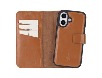 NorthLife iPhone 16 - Leren Afneembare 2-in-1 bookcase telefoonhoes - Cognac