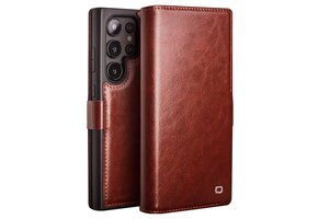 Qialino Samsung Galaxy S25 Ultra hoesje - Leren bookcase - Donkerbruin