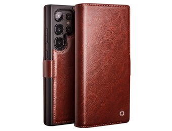 Qialino Samsung Galaxy S25 Ultra hoesje - Leren bookcase - Donkerbruin