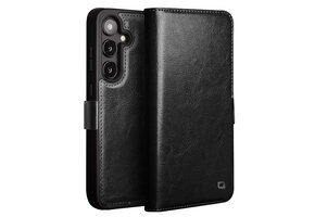 Qialino Samsung Galaxy S25 hoesje - Leren bookcase - Zwart