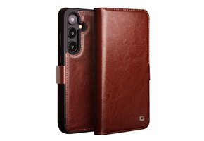 Qialino Samsung Galaxy S25 hoesje - Leren bookcase - Donkerbruin