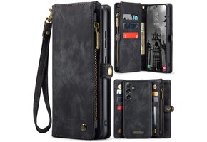 Caseme Samsung Galaxy S25 Plus hoes - Vintage 2 in 1 portemonnee - Zwart