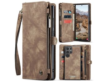 Caseme Samsung Galaxy S25 Ultra hoes - Vintage 2 in 1 portemonnee - Bruin