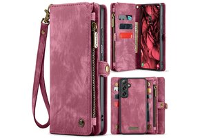 Caseme Samsung Galaxy S25 hoes - Vintage 2 in 1 portemonnee - Rood