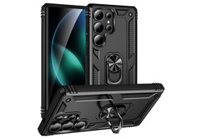 Lunso Samsung Galaxy S25 Ultra hoesje - Armor backcover met ringhouder - Zwart