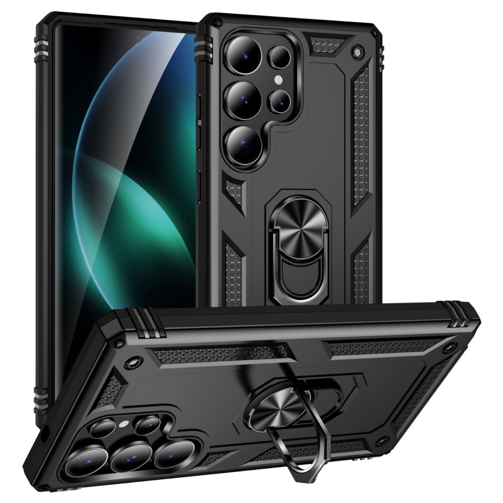 Samsung Galaxy S25 Ultra hoesje Armor backcover met ringhouder - Zwart - Model SM-S938