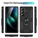 Samsung Galaxy S25 Ultra hoesje Armor backcover met ringhouder - Zwart - Model SM-S938