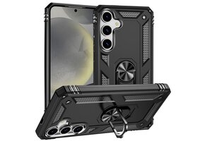 Lunso Samsung Galaxy S25 Plus hoesje - Armor backcover met ringhouder - Zwart