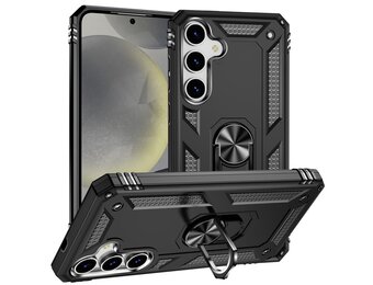 Lunso Samsung Galaxy S25 Plus hoesje - Armor backcover met ringhouder - Zwart