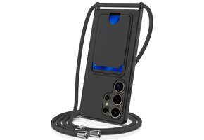 Lunso - Samsung Galaxy S25 Ultra - Telefoonhoes met koord en kaarthouder - Zwart